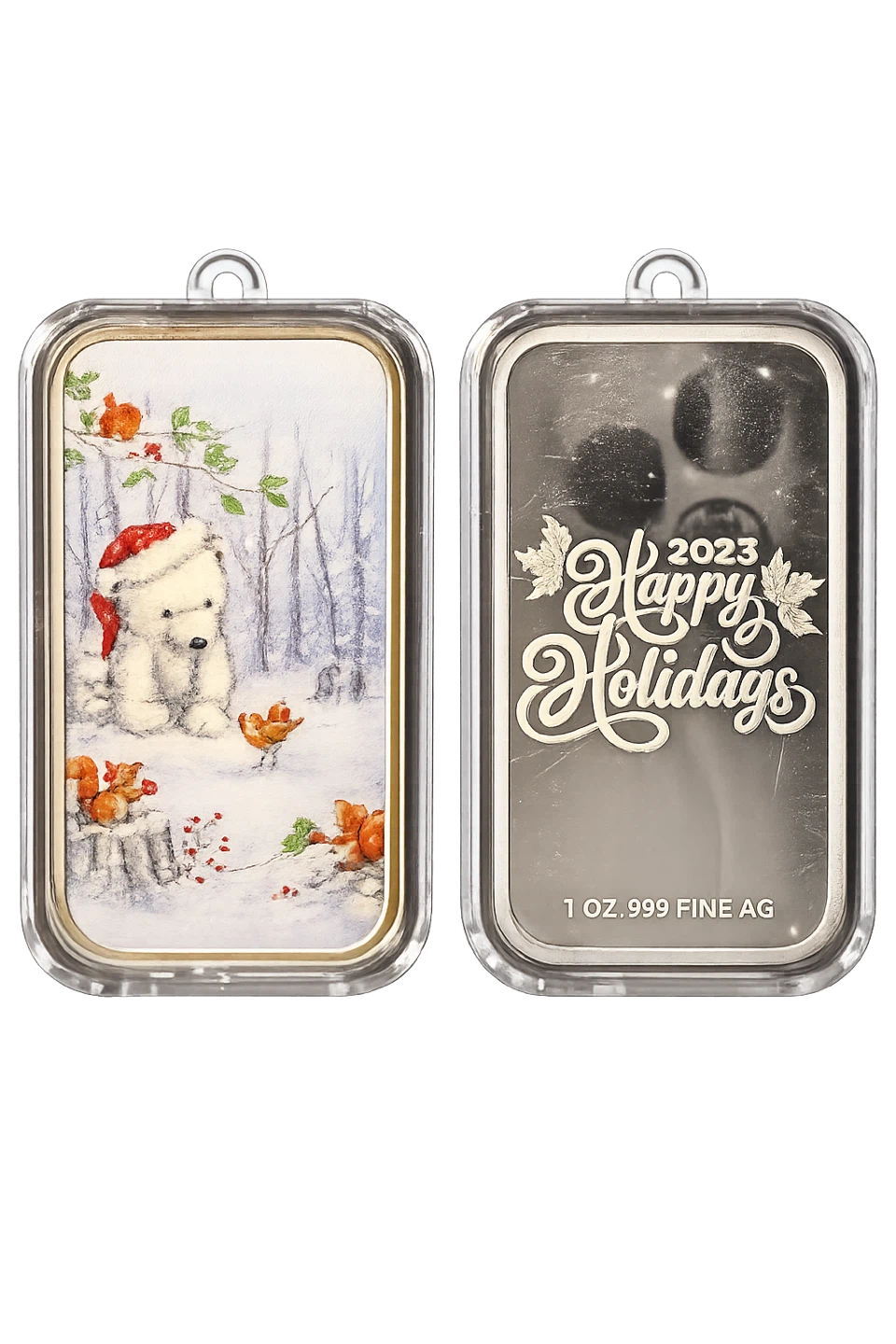 1 oz .999 Fine Silver Bar Polar Bear Christmas