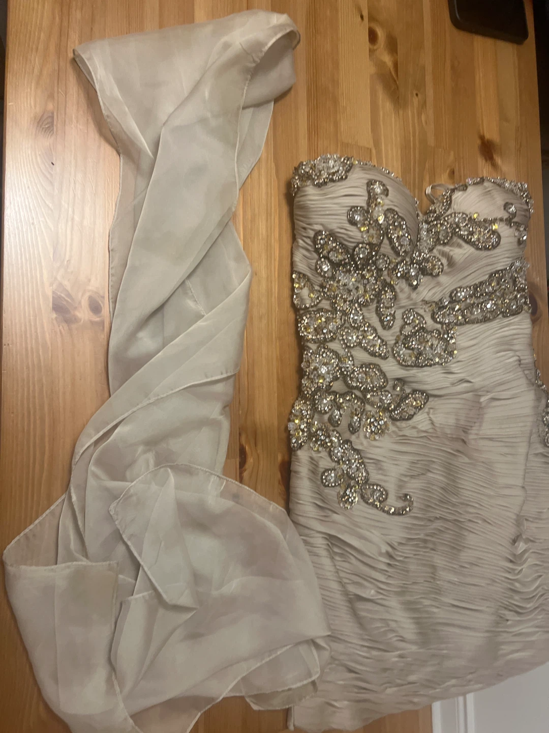 Beaded Strapless Party Dress with Scarf - photo 4
