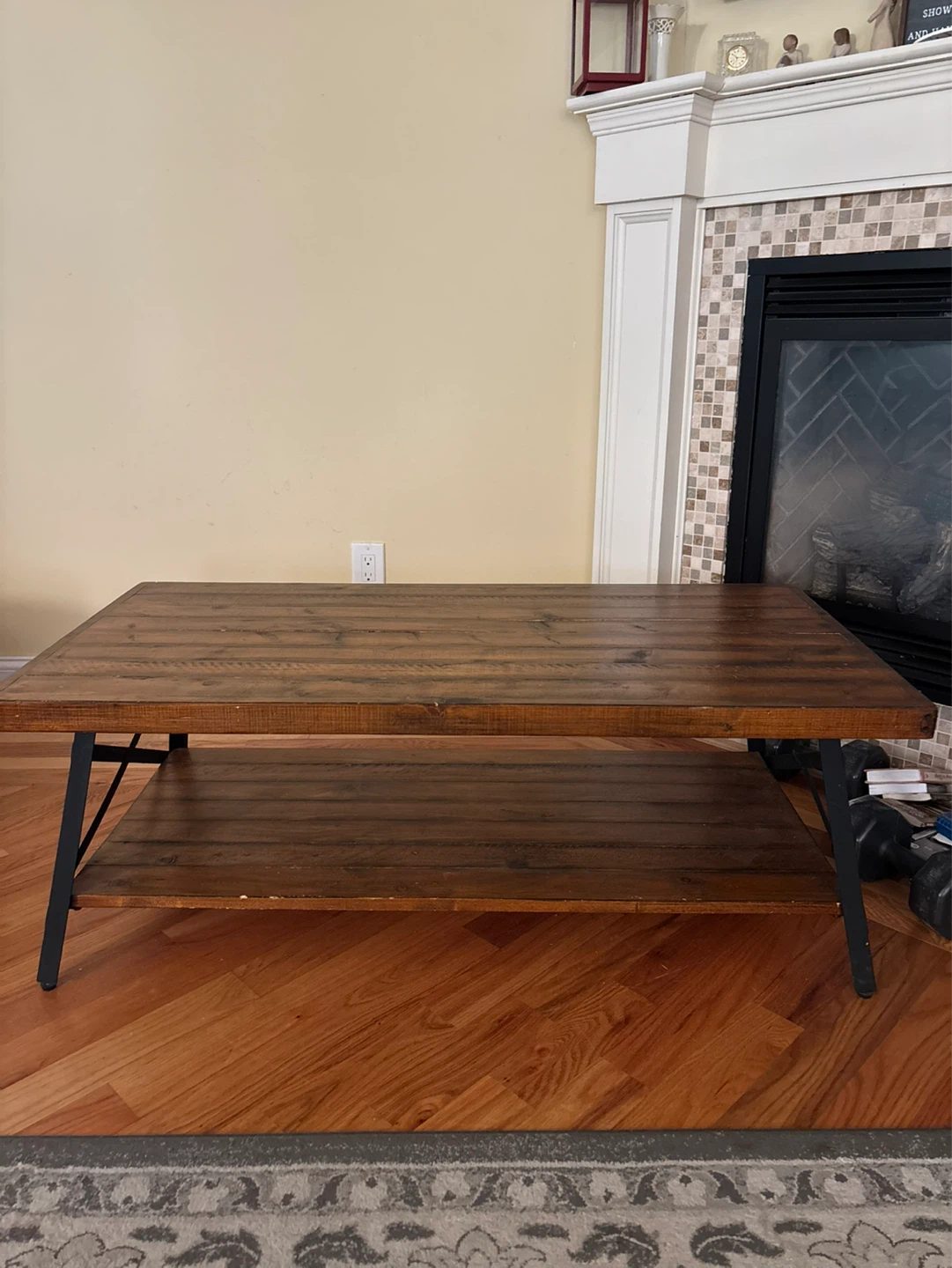 Rustic Wood Coffee Table with Lower Shelf