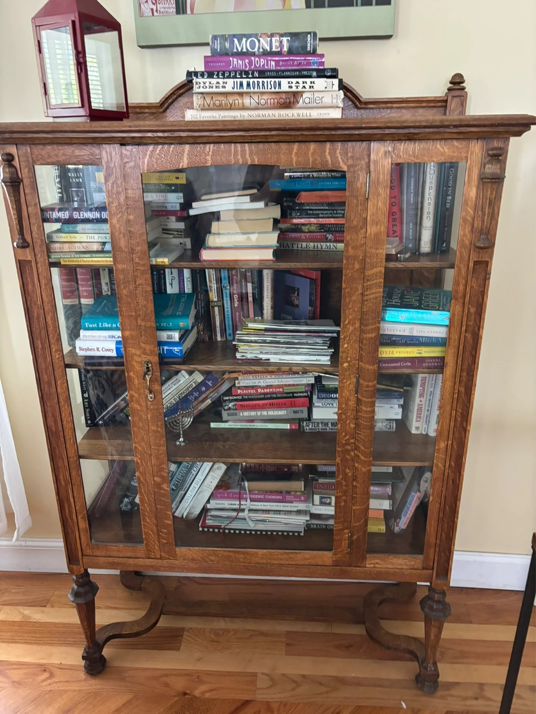Antique Oak Display Cabinet with Glass Doors