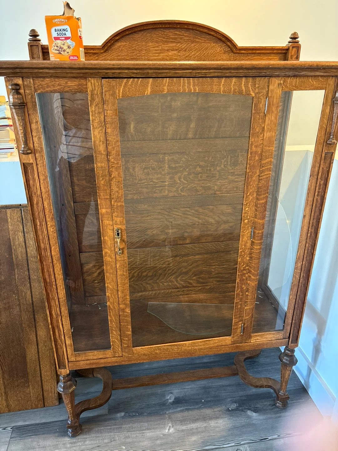 Antique Oak Display Cabinet with Glass Doors - photo 2