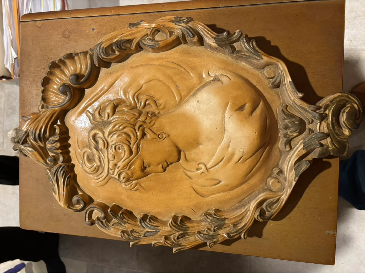 Set of 2 Vintage Carved ceramic Wall Art Plaque