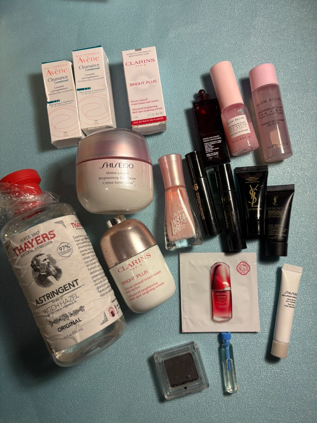 Assorted Skincare Lot: Shiseido, Clarins, Glow Recipe, Thayers