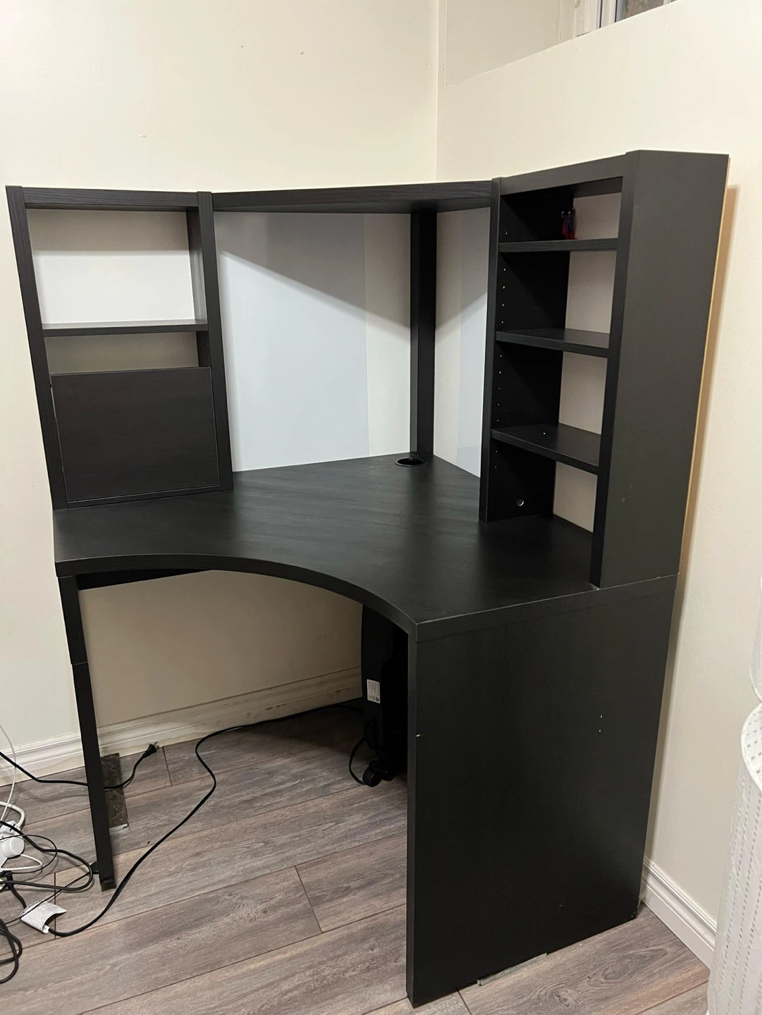 Black IKEA Corner Desk with Shelving - photo 4