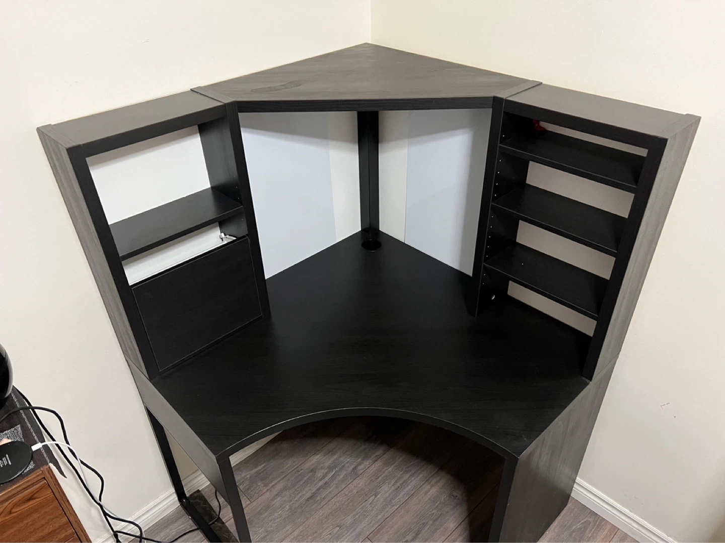 Black IKEA Corner Desk with Shelving