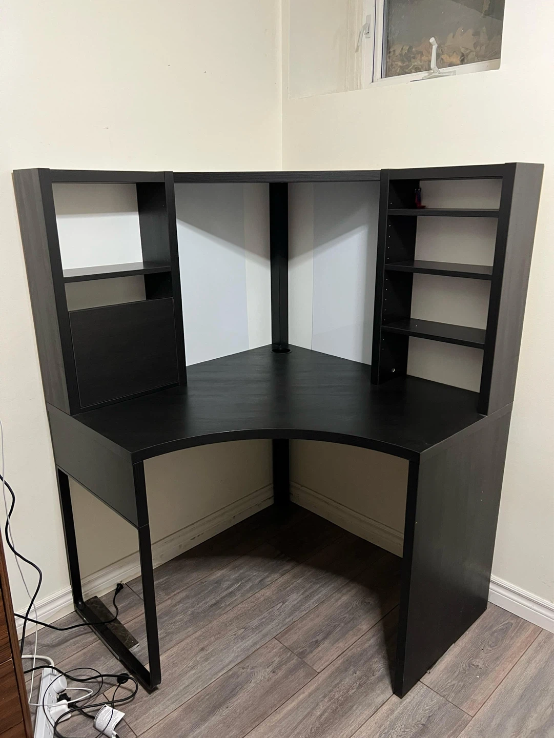 Black IKEA Corner Desk with Shelving - photo 3