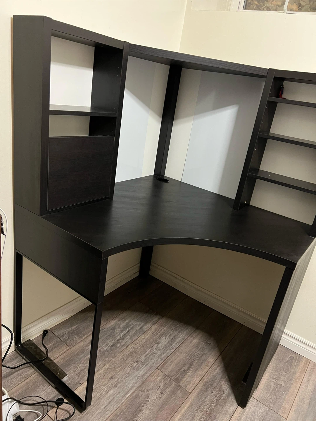Black IKEA Corner Desk with Shelving - photo 2