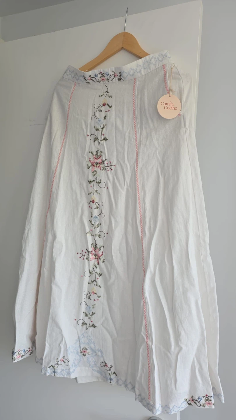 Camila Coelho White Embroidered Maxi Skirt Size S