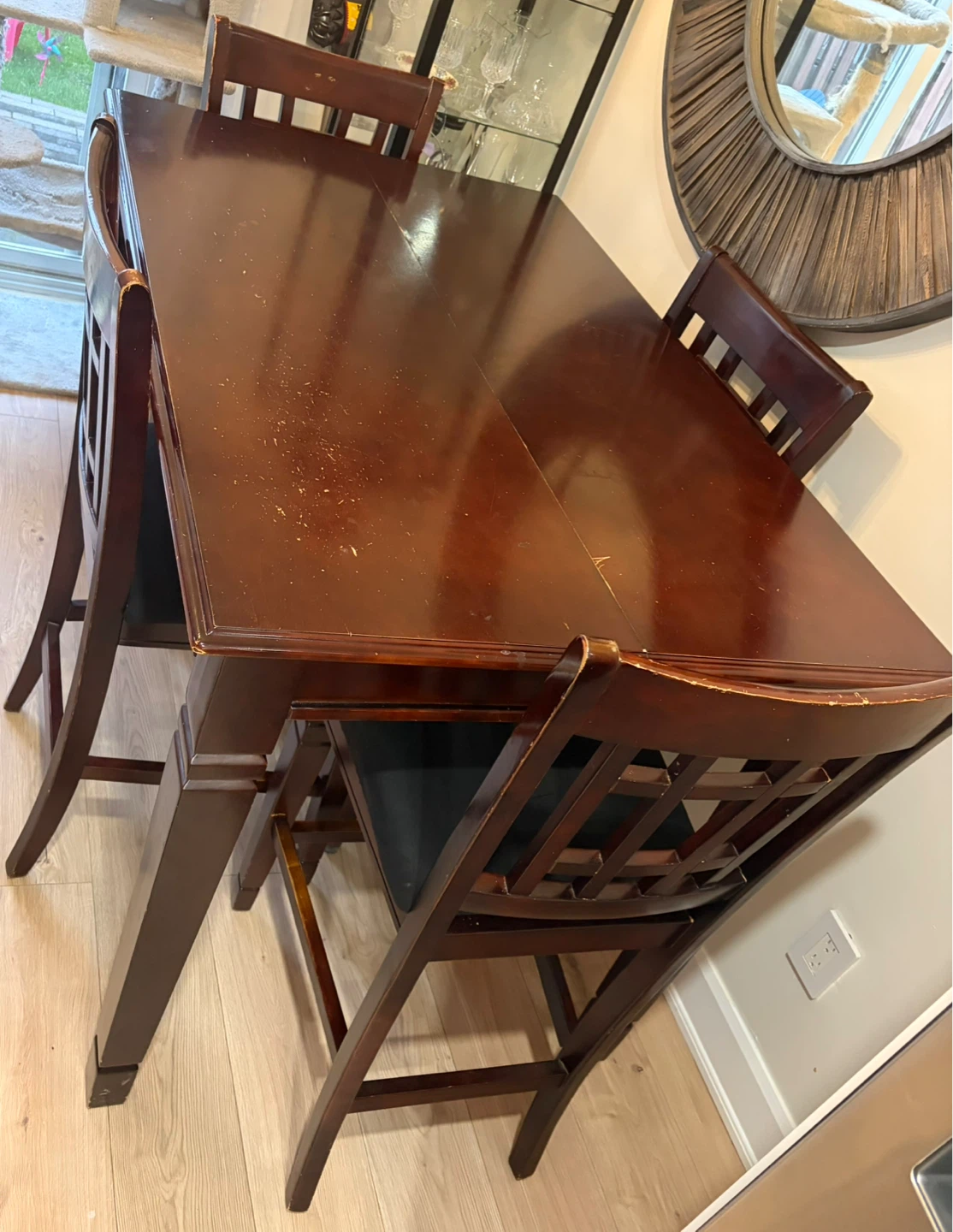 Dark Wood Dining Table and Chairs Set