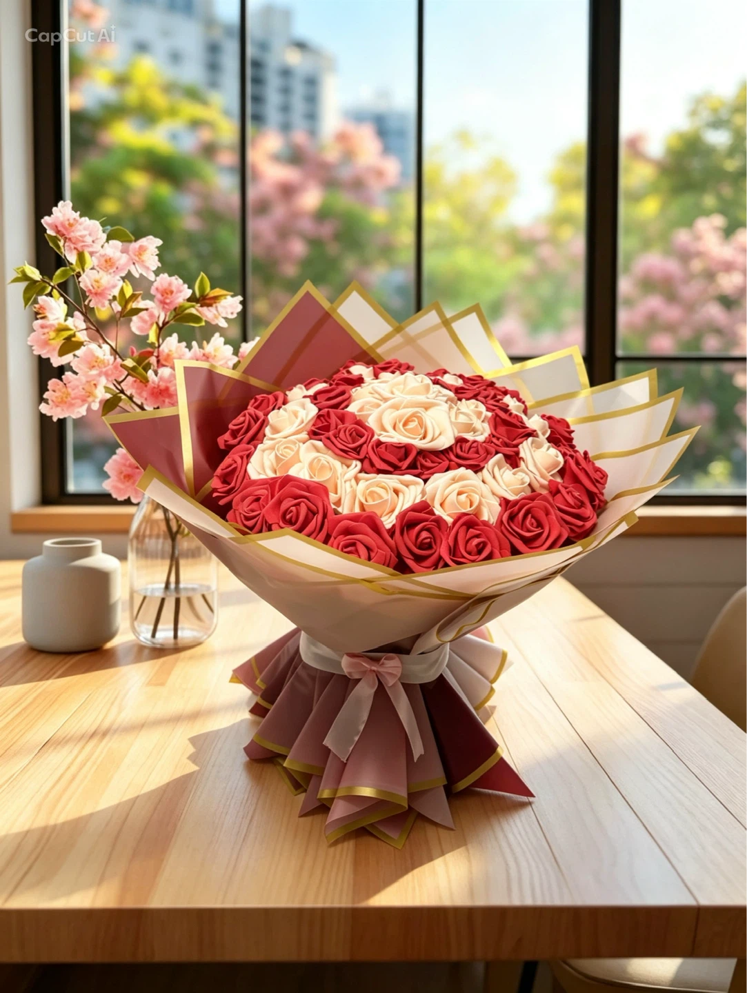 Red and Cream Rose Bouquet