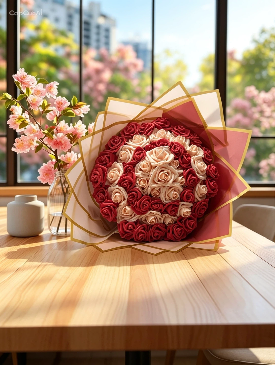 Red and Cream Rose Bouquet - photo 2