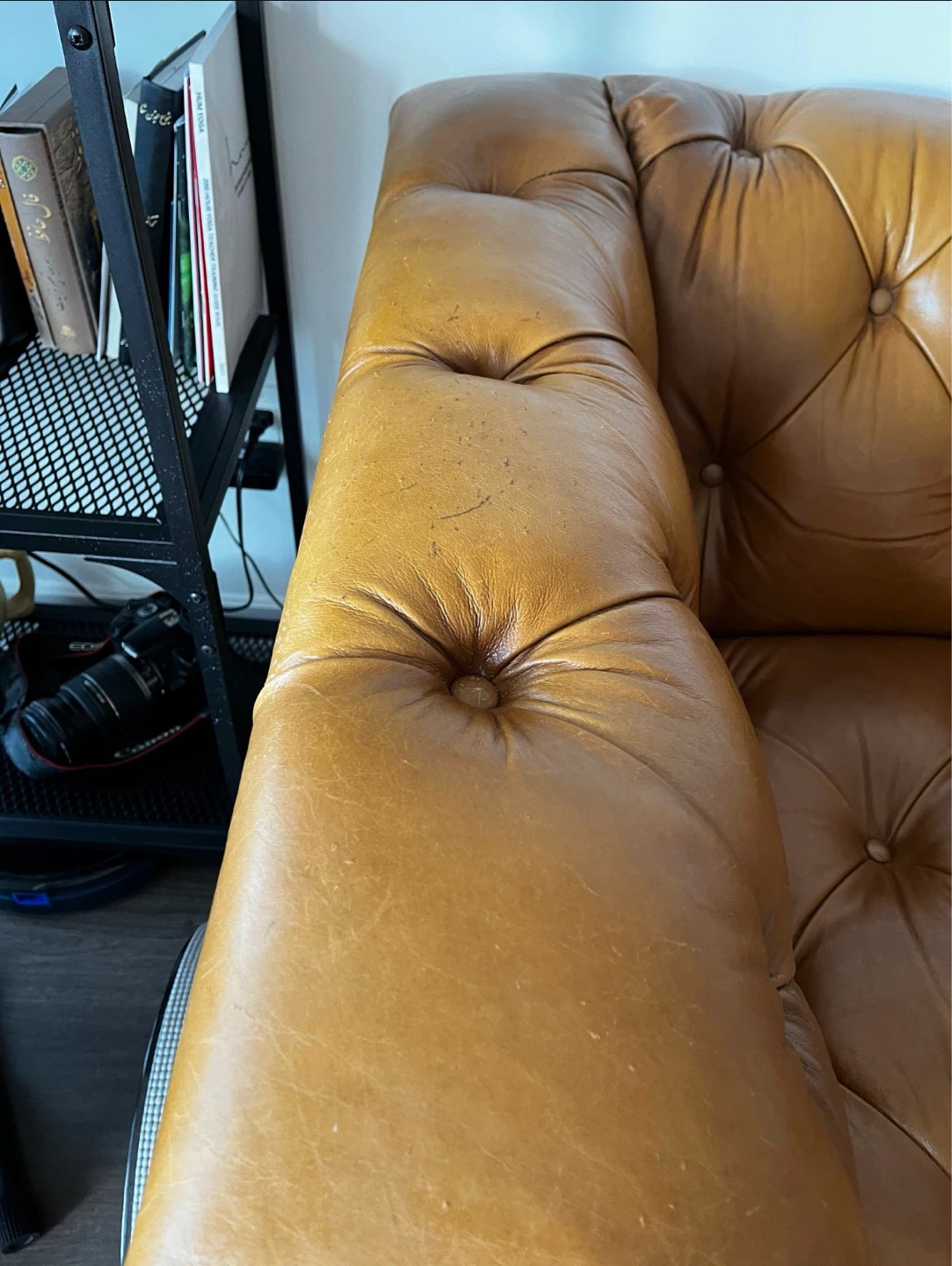 Brown Leather Tufted Sofa - photo 2