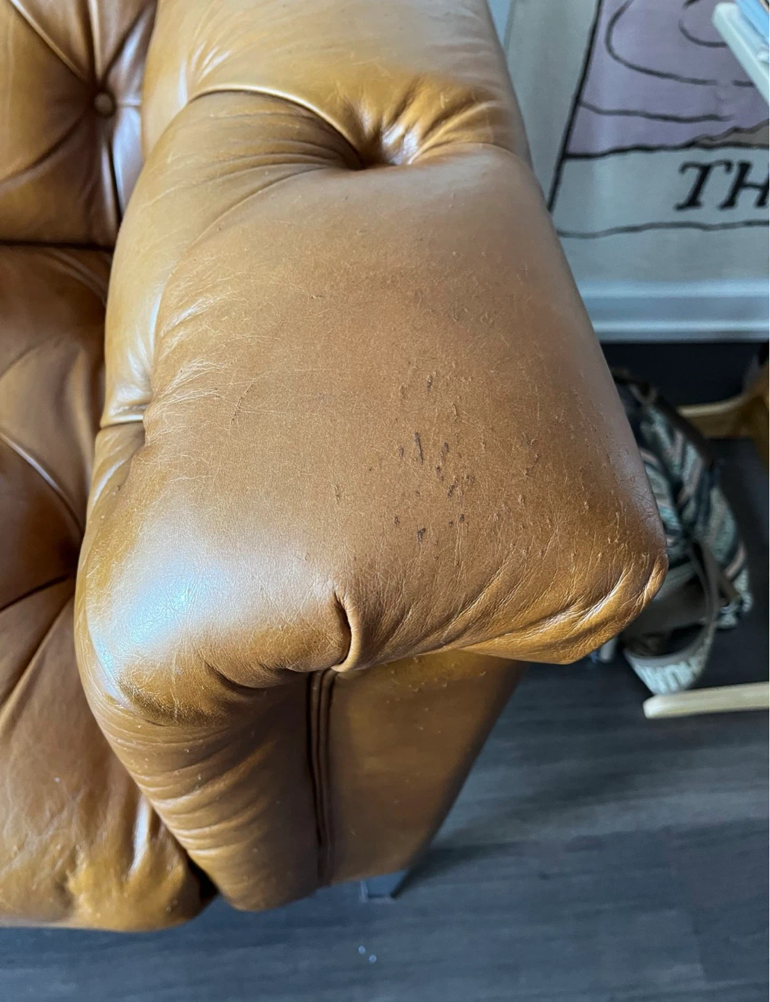 Brown Leather Tufted Sofa - photo 3