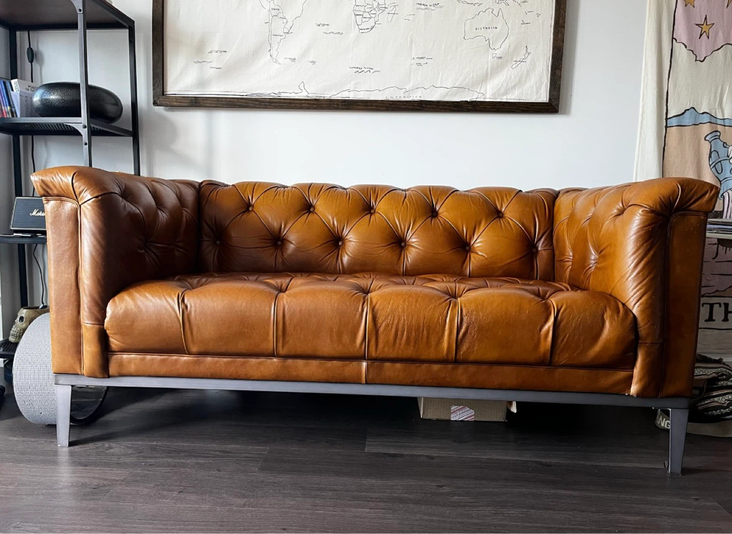 Brown Leather Tufted Sofa