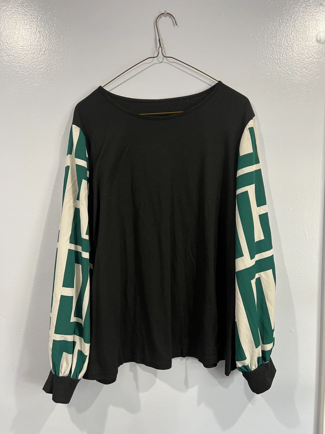Long Sleeve Blouse with Geometric Print Sleeves