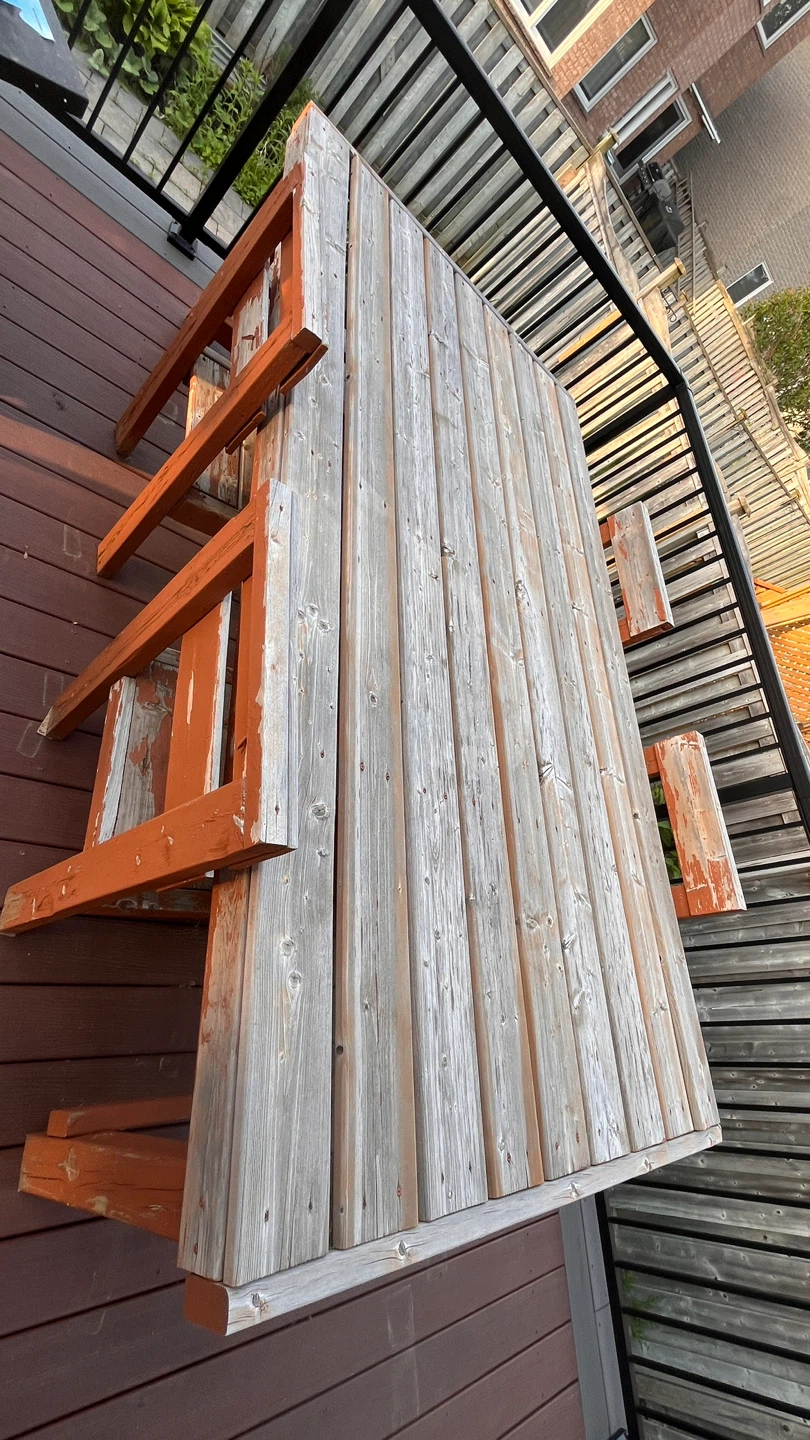Wooden Picnic Table with Orange Accents