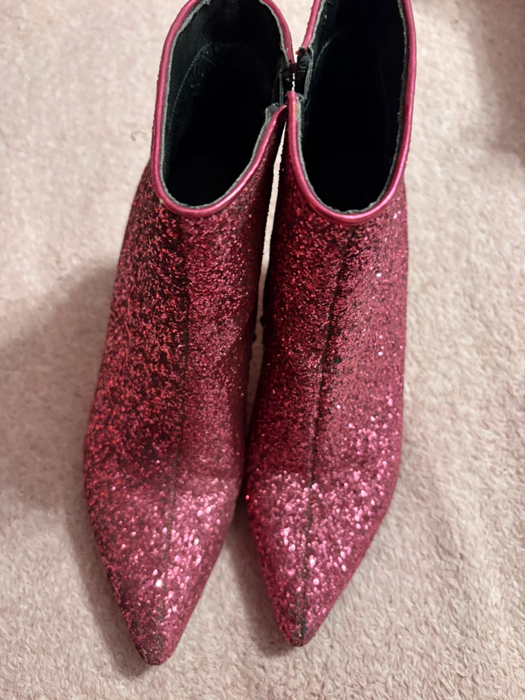 Pink Glitter Pointed Toe Ankle Boots