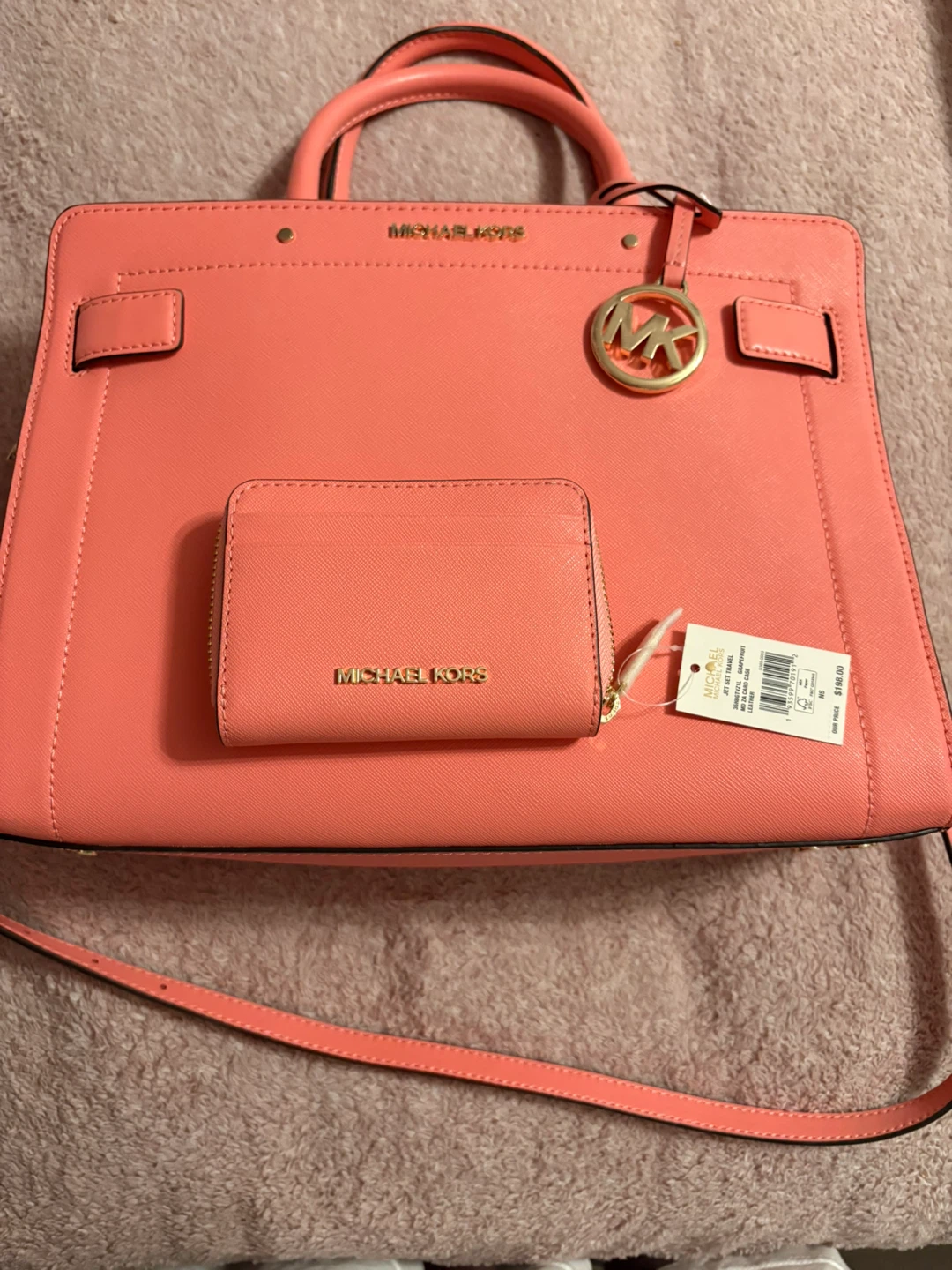 Michael Kors Coral Leather Handbag with Matching Card Holder - photo 2