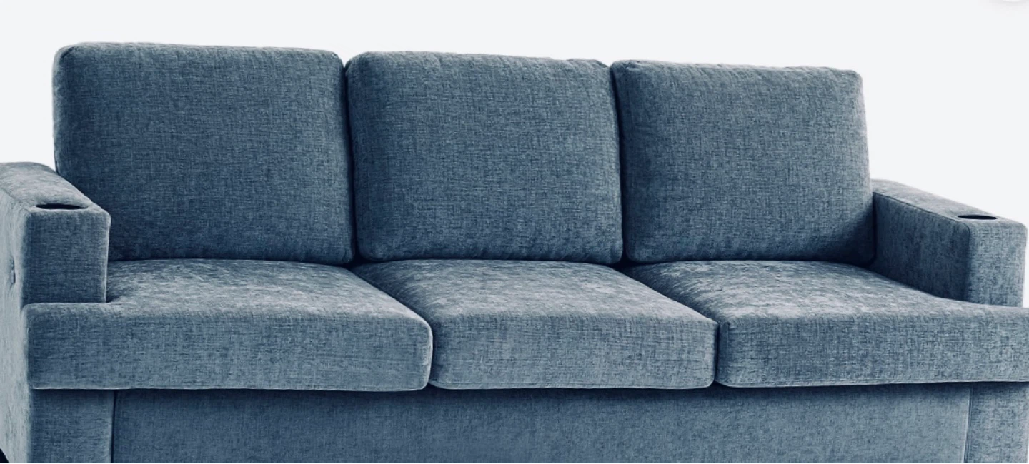 Grey 3-Seater Sofa with Cup Holders