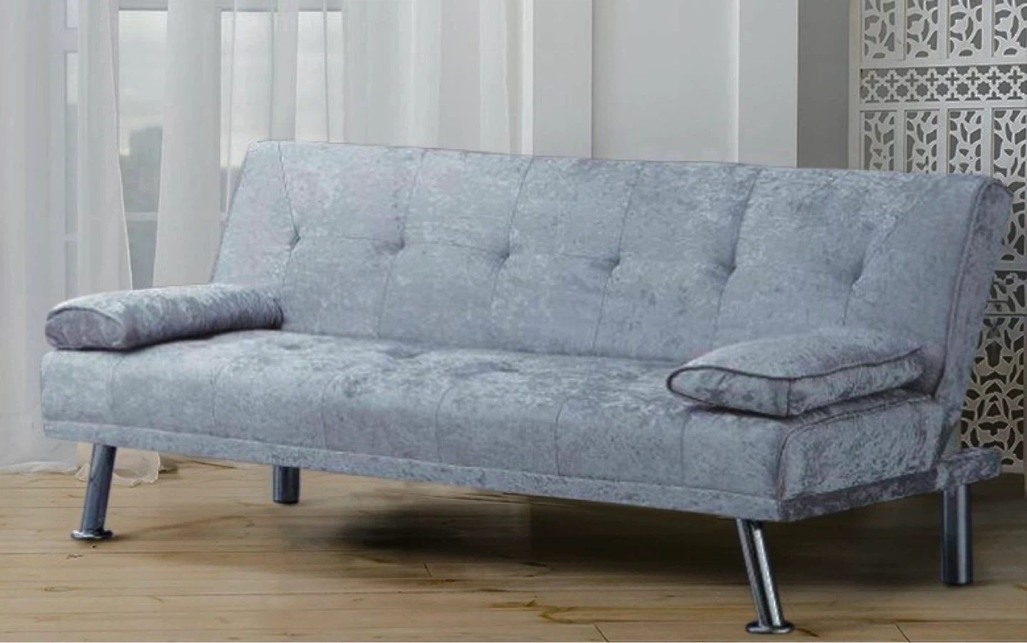 Silver Velvet Futon Sofa Bed