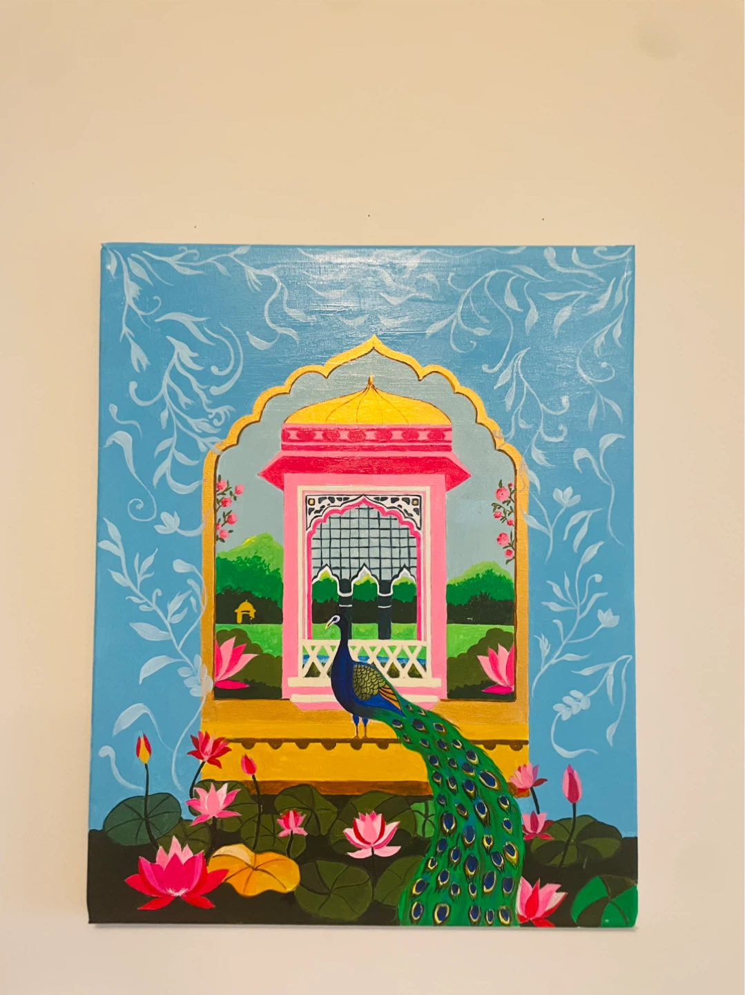 Original Painting - Peacock and Lotus