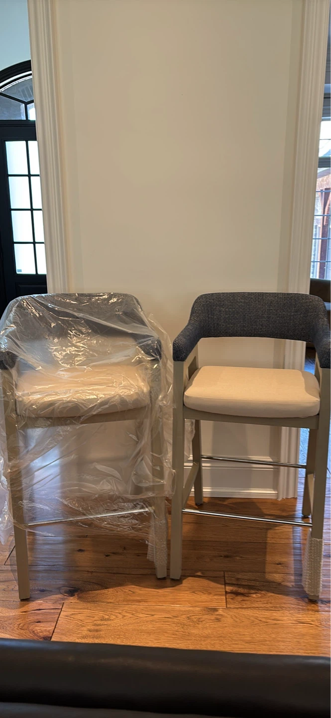 2 NEW Upholstered Bar Stool with Dark Blue and Beige Fabric - photo 5