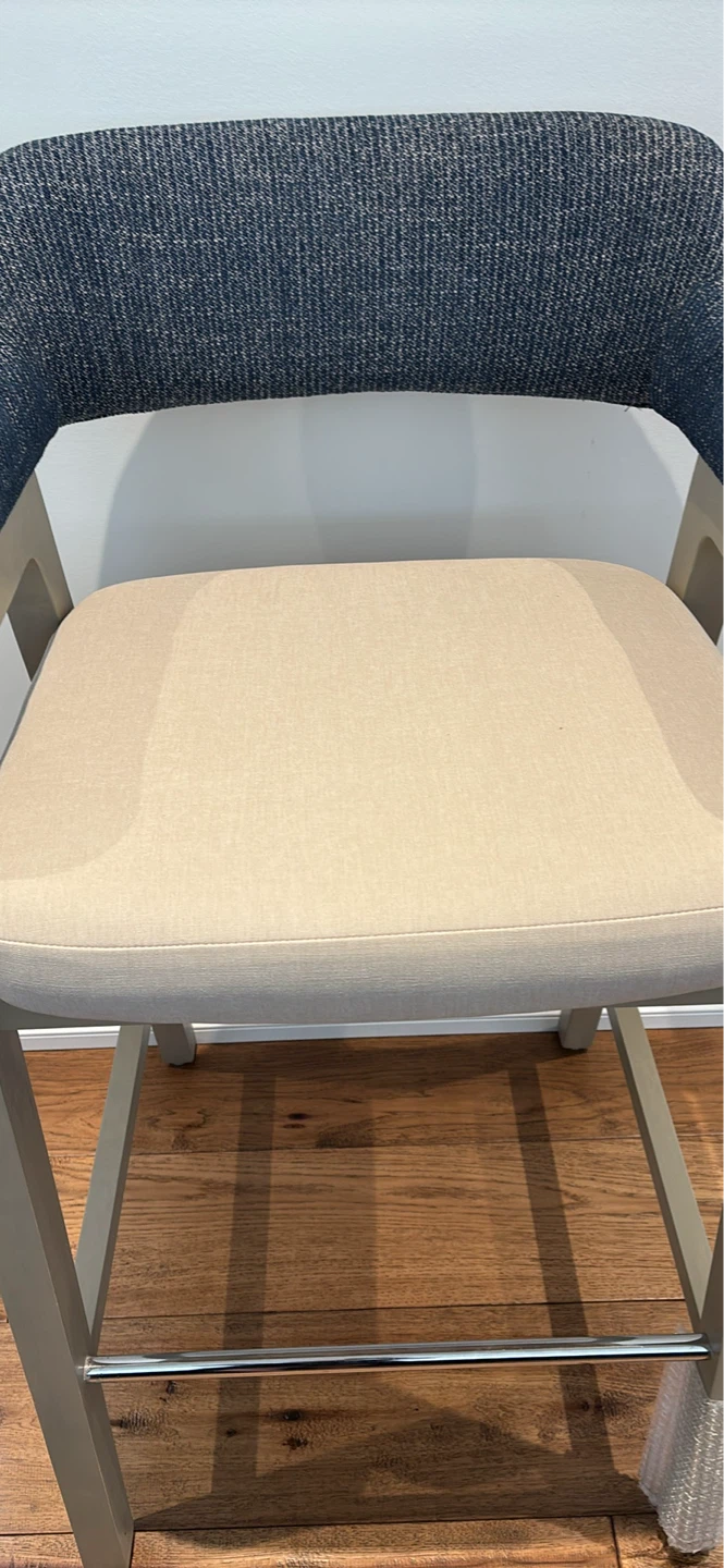 2 NEW Upholstered Bar Stool with Dark Blue and Beige Fabric - photo 3