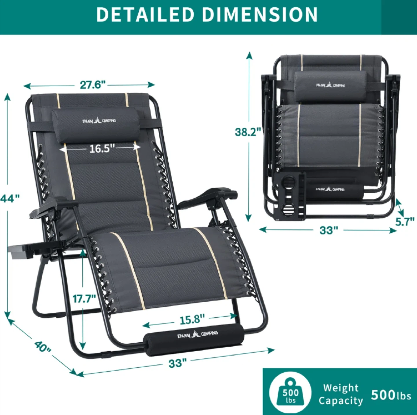 Enjoy Camping XXL Zero Gravity Chair - Dark Grey