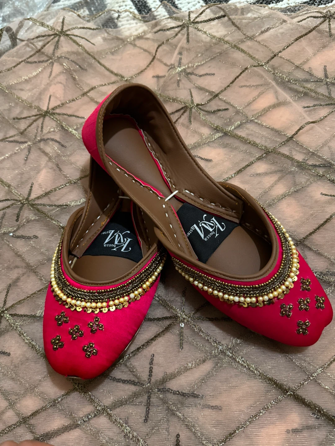 RM Kussa Pink Beaded Jutti Shoes