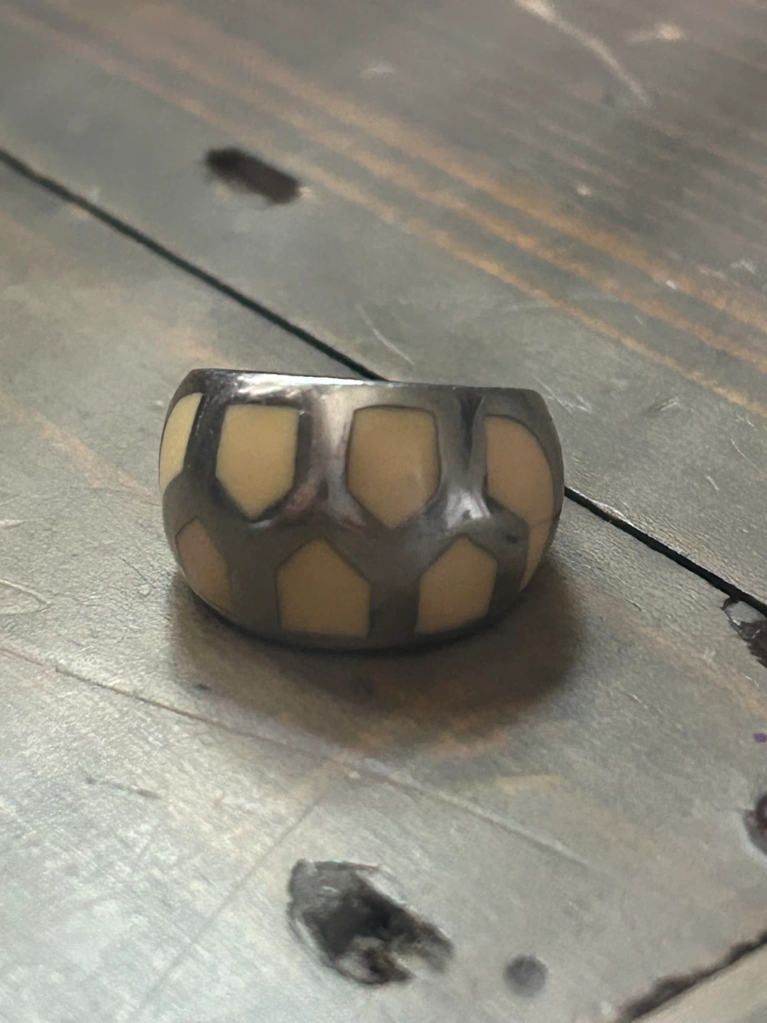 Vintage Ring with Cream & Silver Pattern - incredible quality! - photo 3