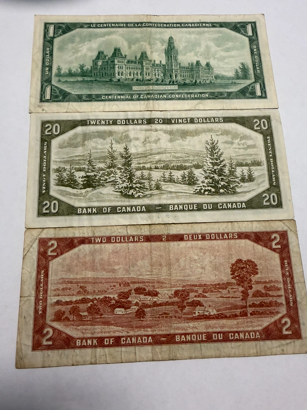 Collection of Canadian Bank Notes - $1, $2, $20 - photo 2