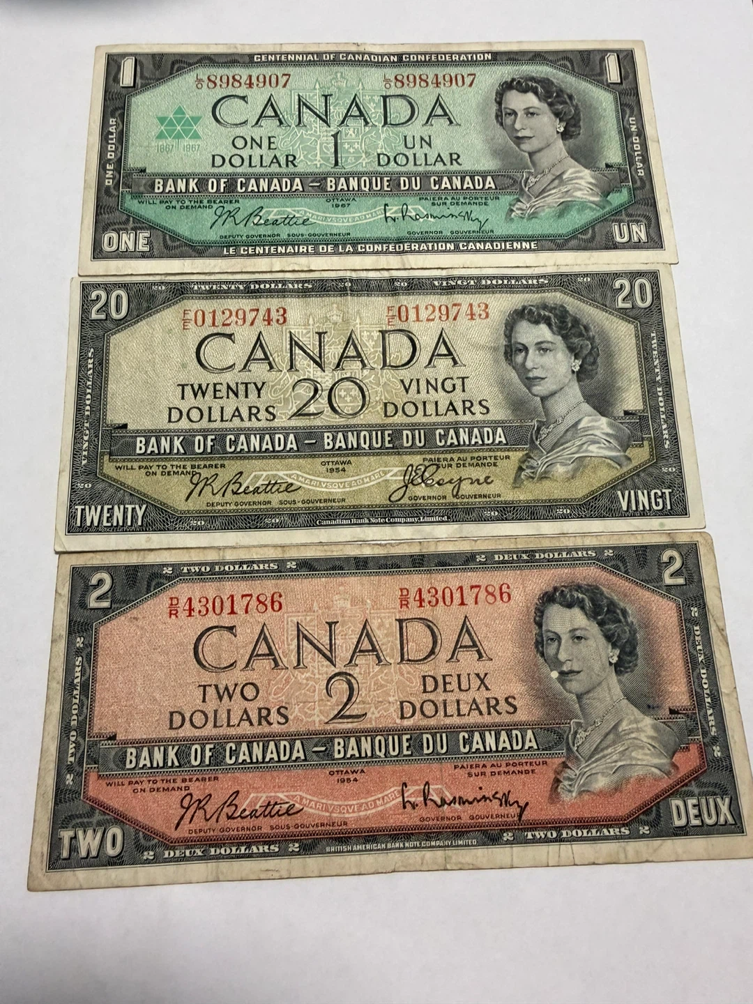 Collection of Canadian Bank Notes - $1, $2, $20