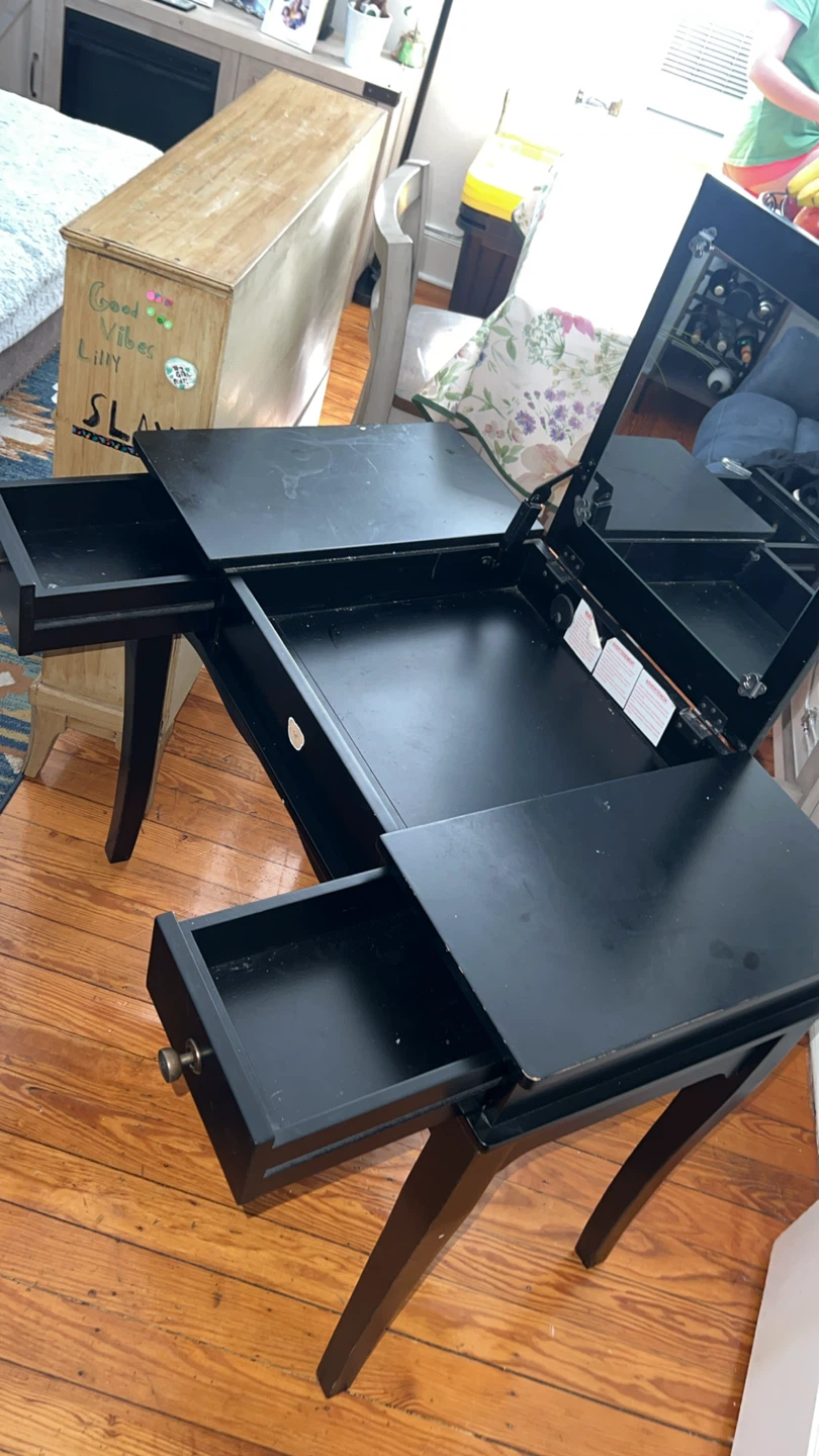 Black Vanity Table with Mirror and Drawers