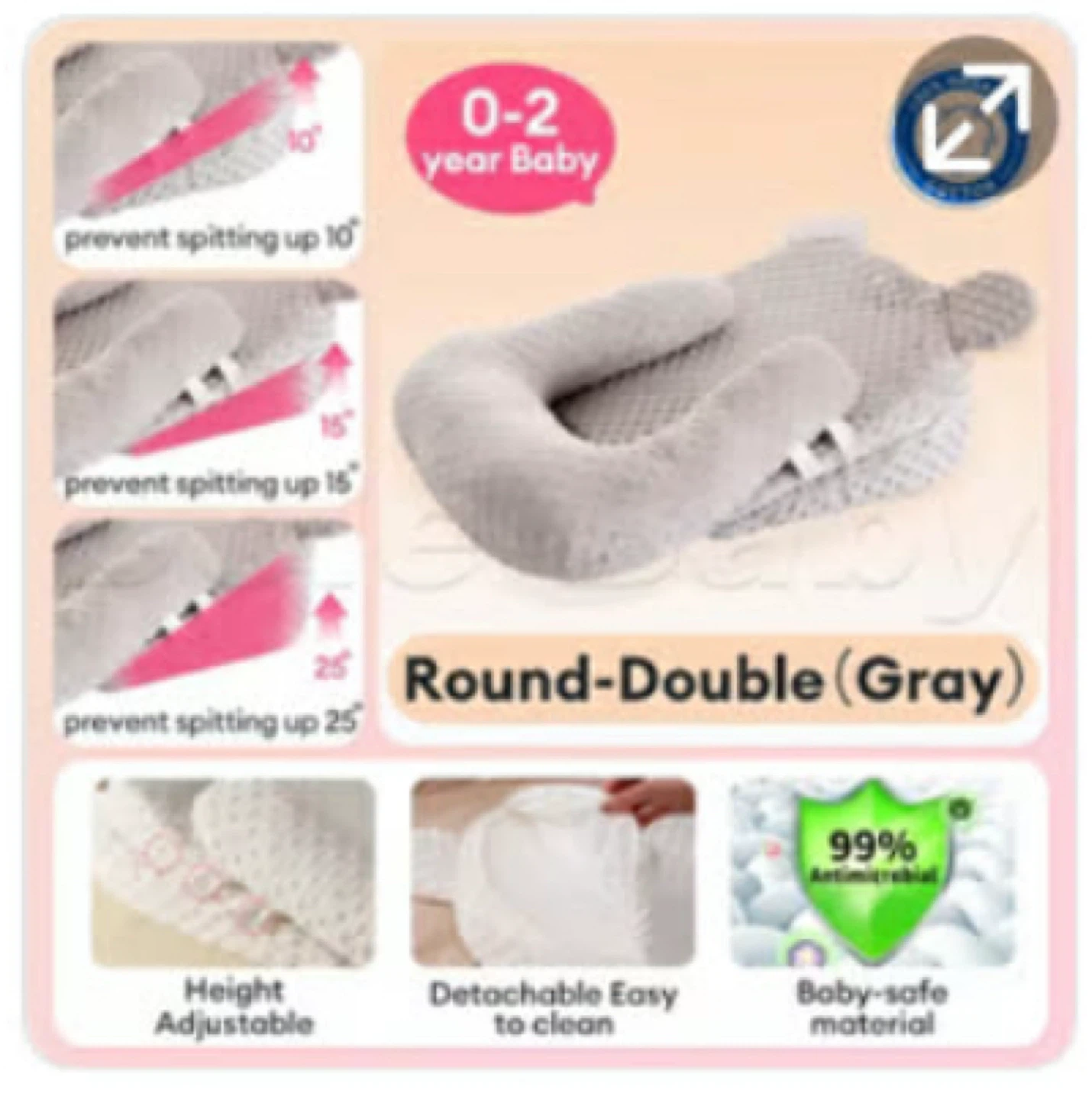 Baby Nursing Pillow Round-Double Gray - photo 2