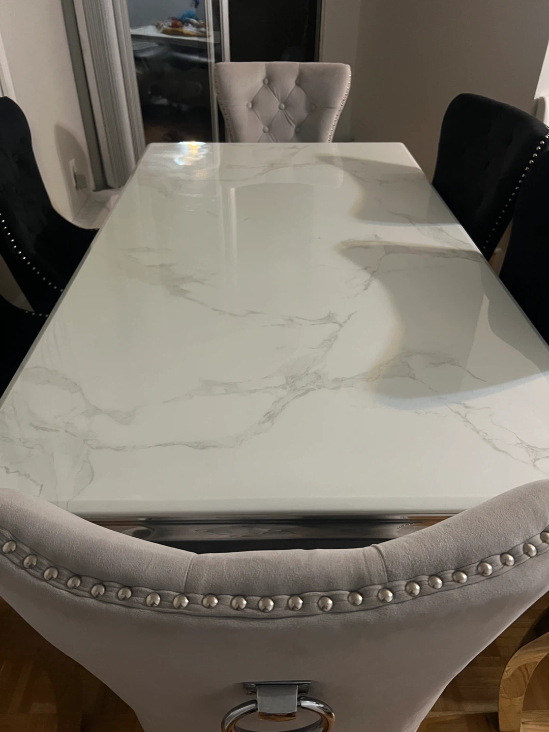 White Marble Dining Table with 6 Chairs