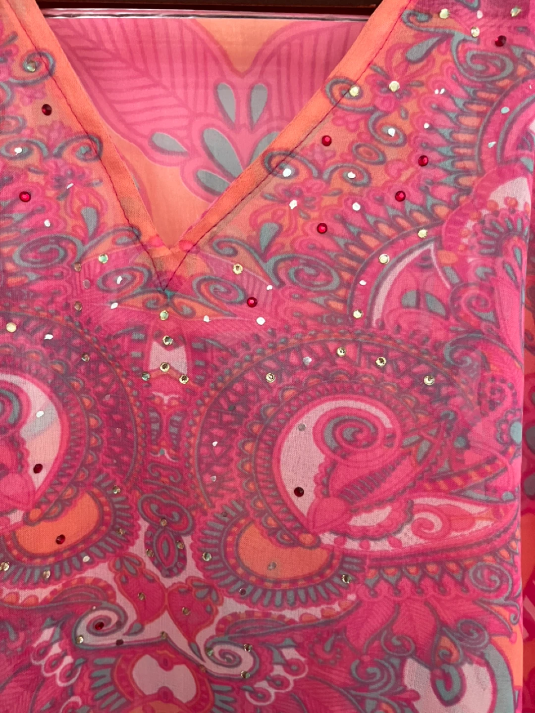 Pink Paisley Print coverup with Sequins - One Size - photo 2