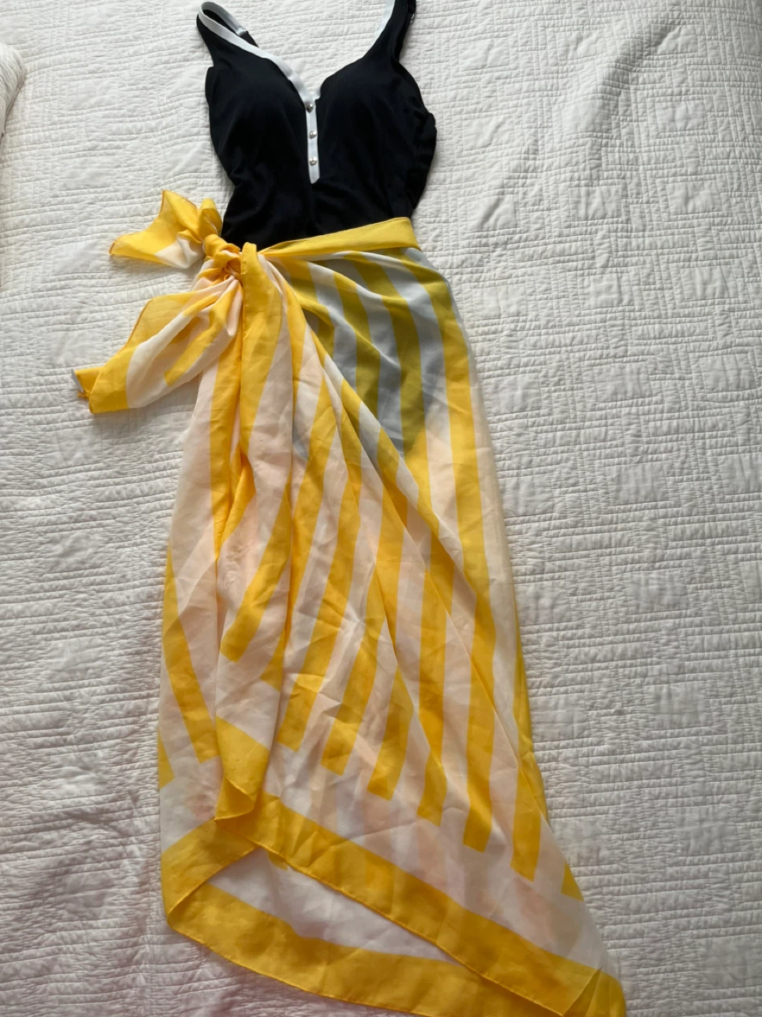 Giorgio Beverly Hills Yellow & White Striped Sarong