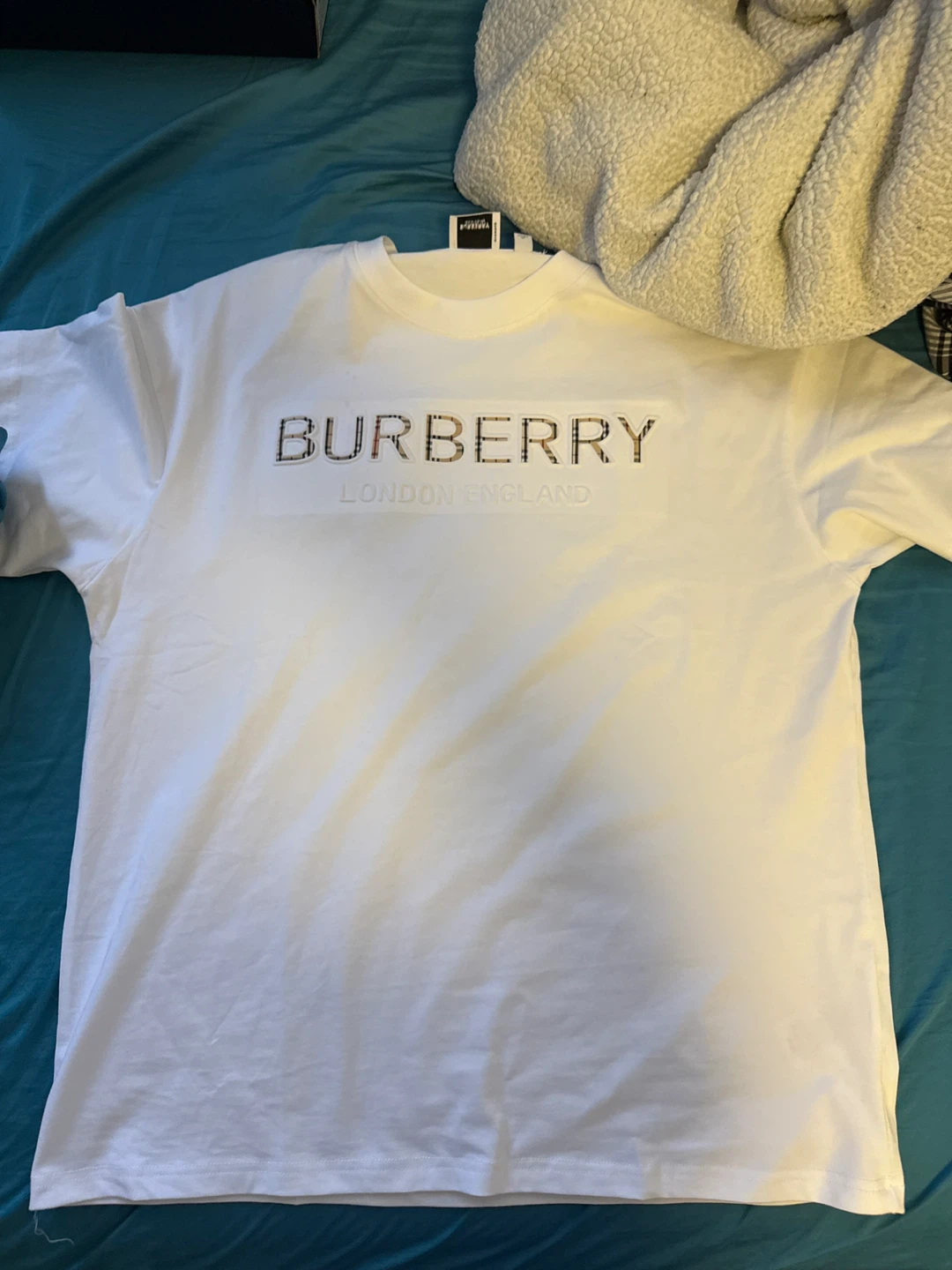Burberry London England White T-Shirt Size S