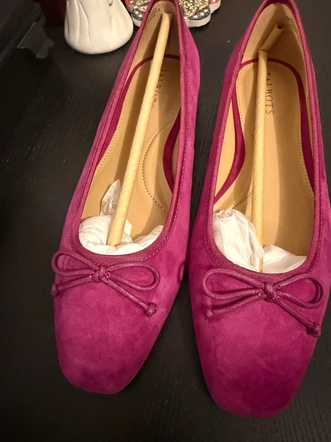 Talbots Pink Suede Bow Ballet Flats