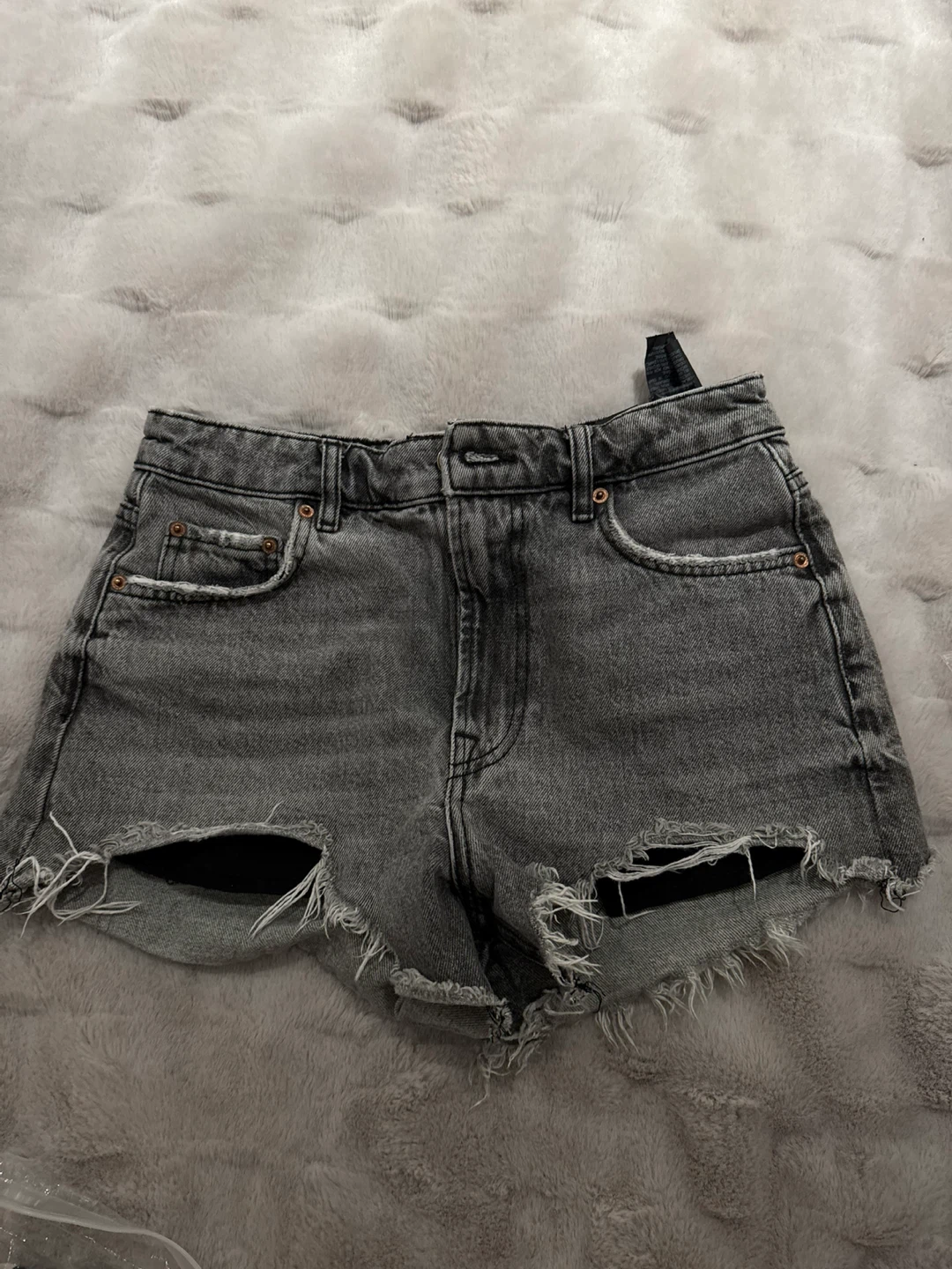 ZARA Grey Denim Ripped Shorts