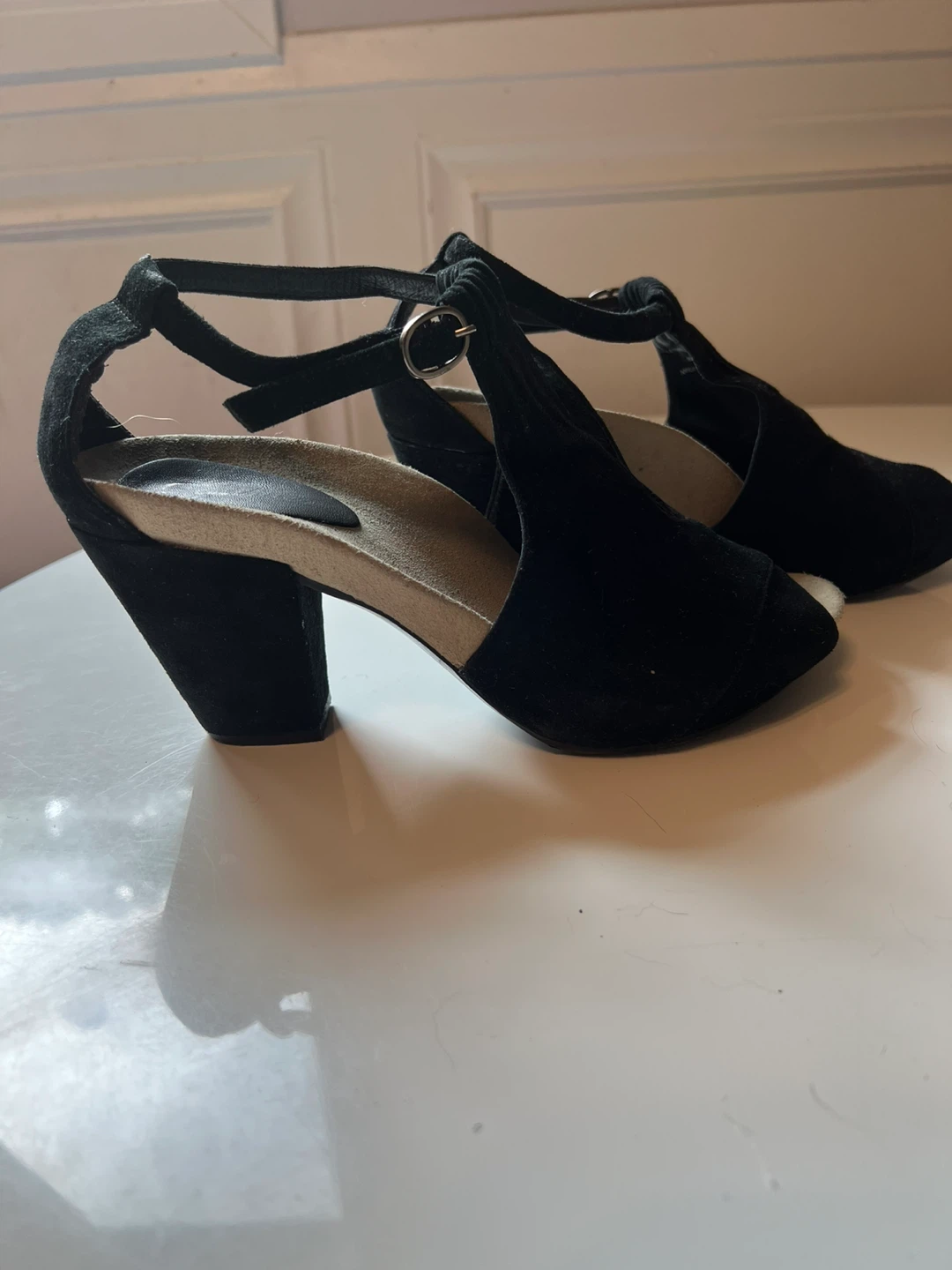 Black Suede Block Heel Sandals