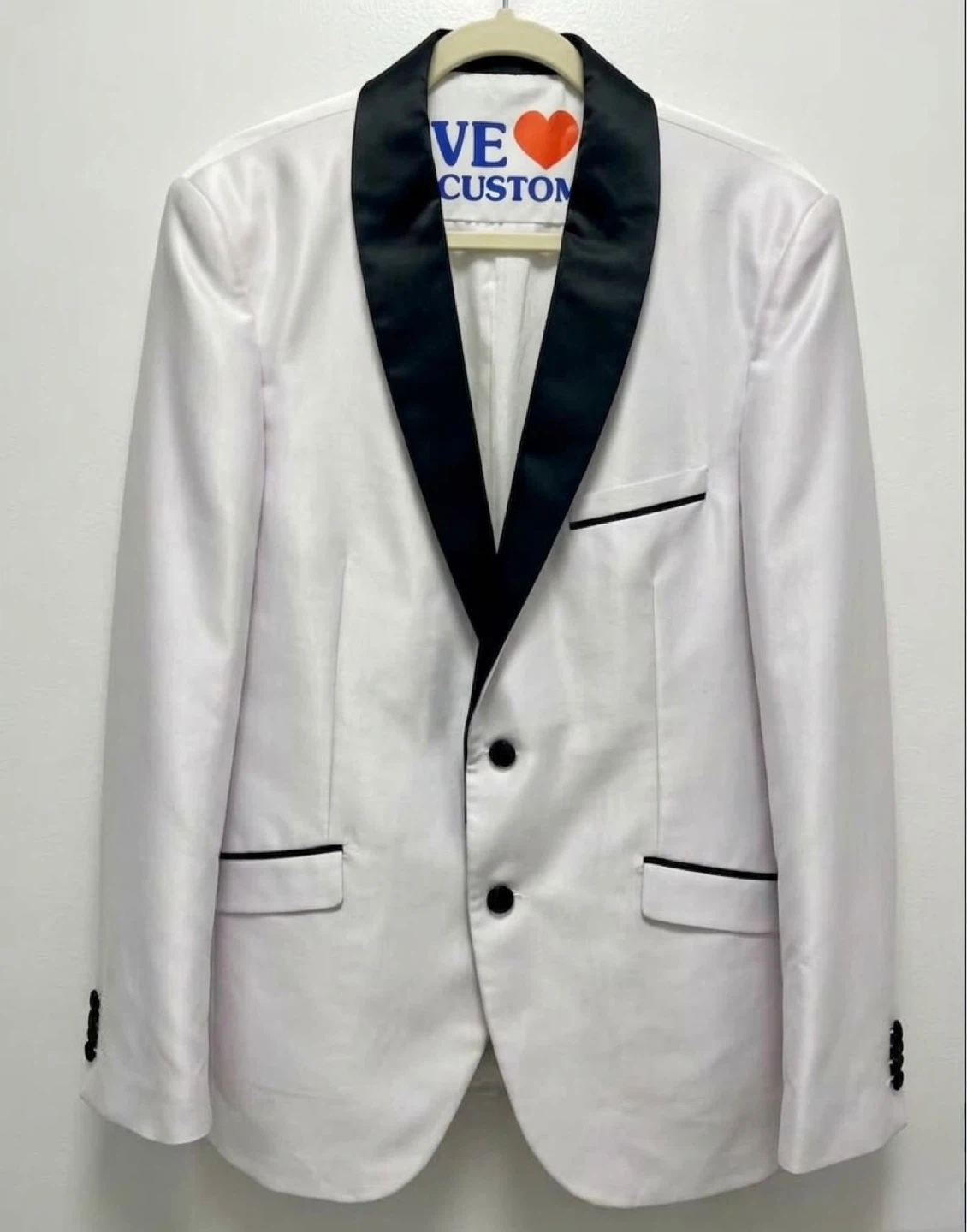 Men's White Tuxedo Jacket with Black Lapels