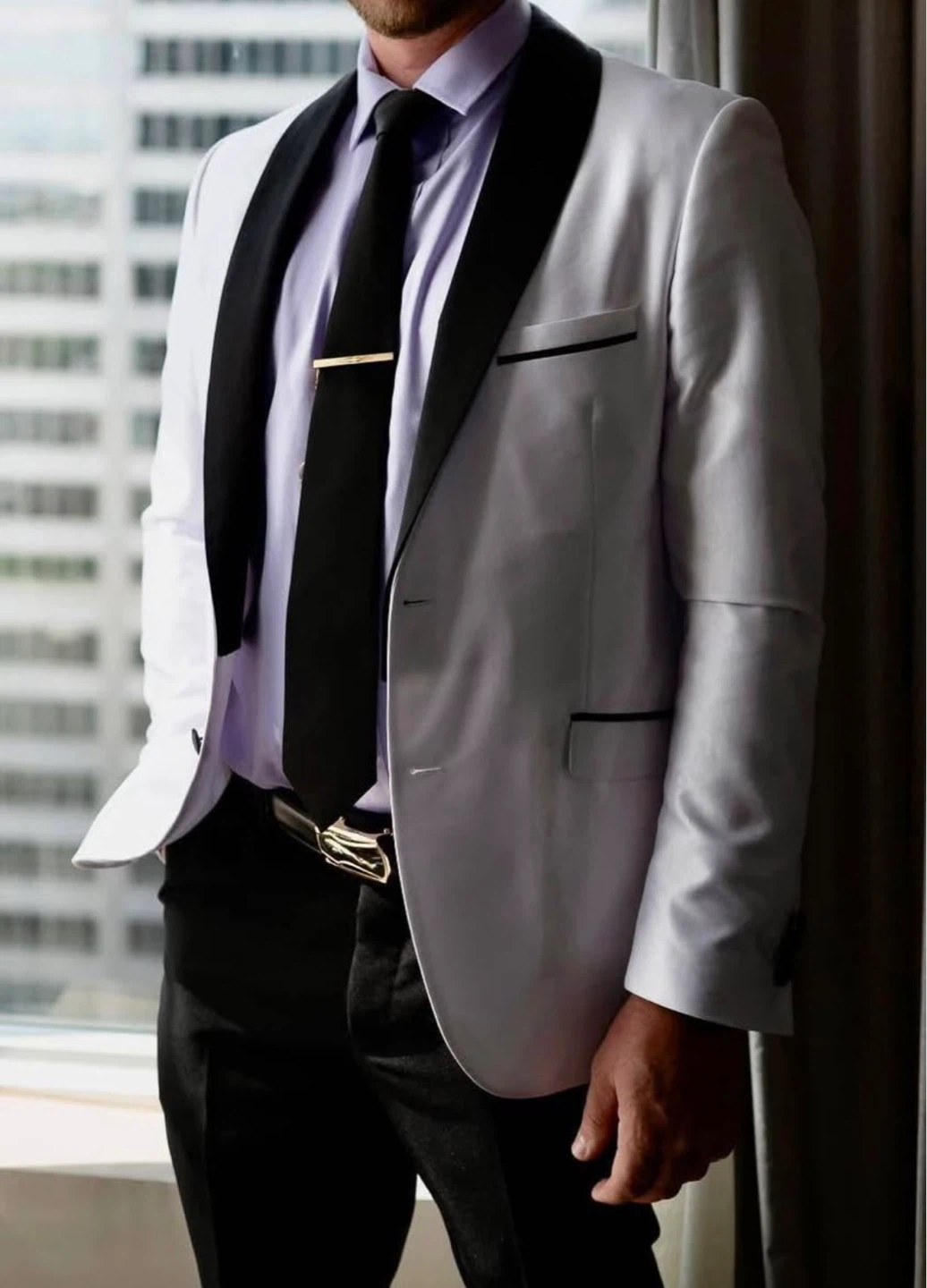 Men's White Tuxedo Jacket with Black Lapels - photo 2