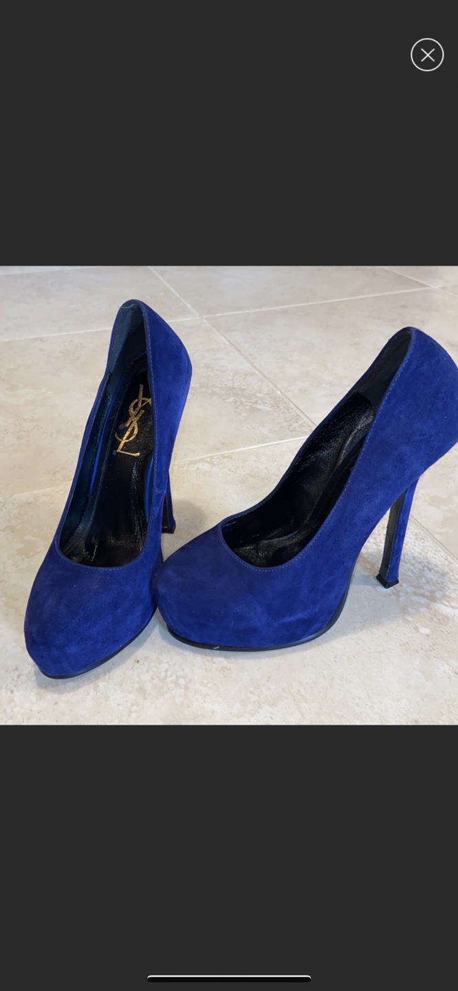 Yves Saint Laurent Blue Suede Platform Heels - photo 2