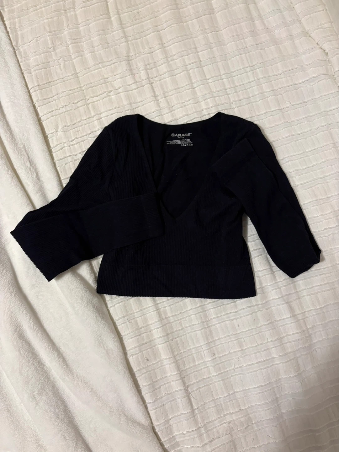 Garage Black Ribbed V-Neck Top