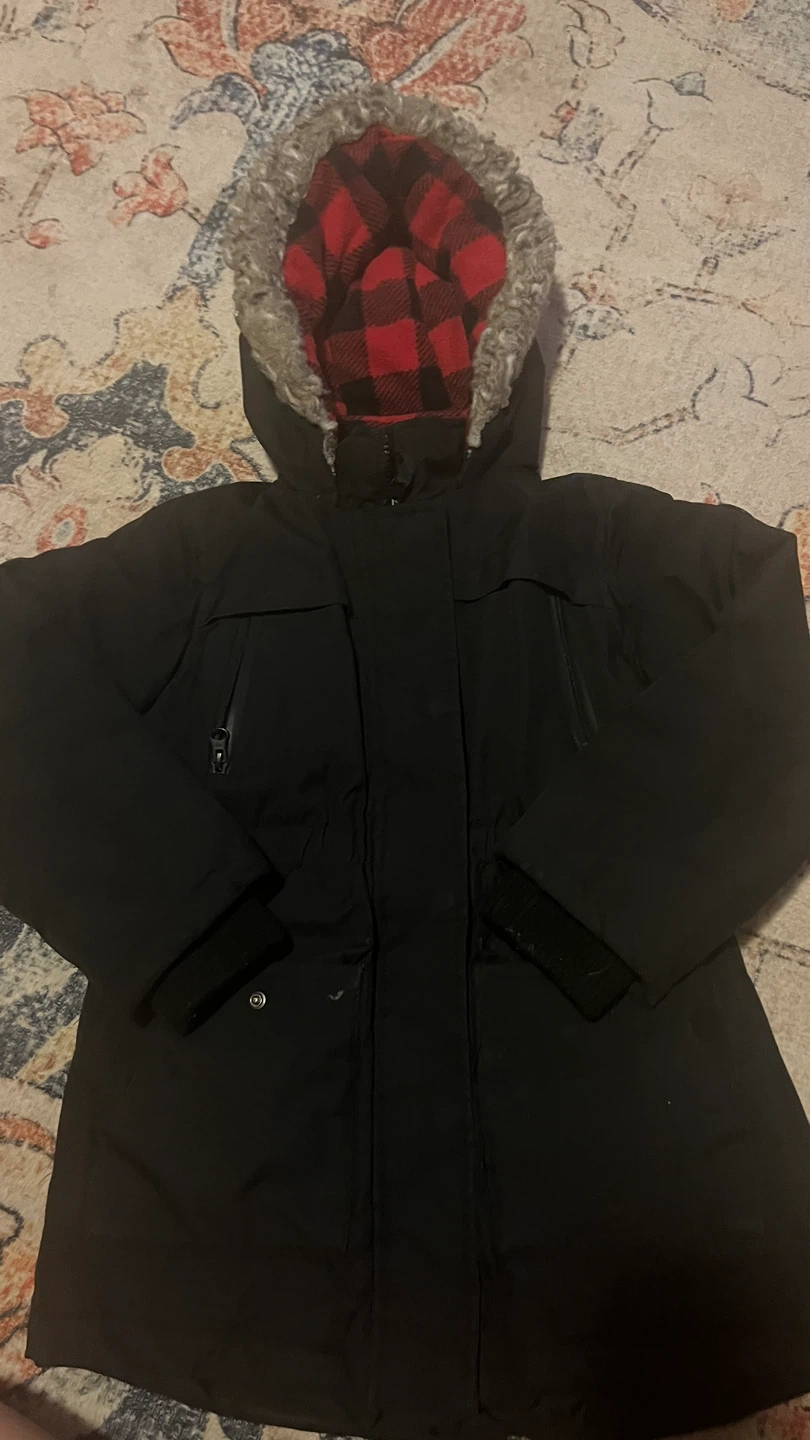 Canadiana Black Parka Jacket with Red Plaid Lining