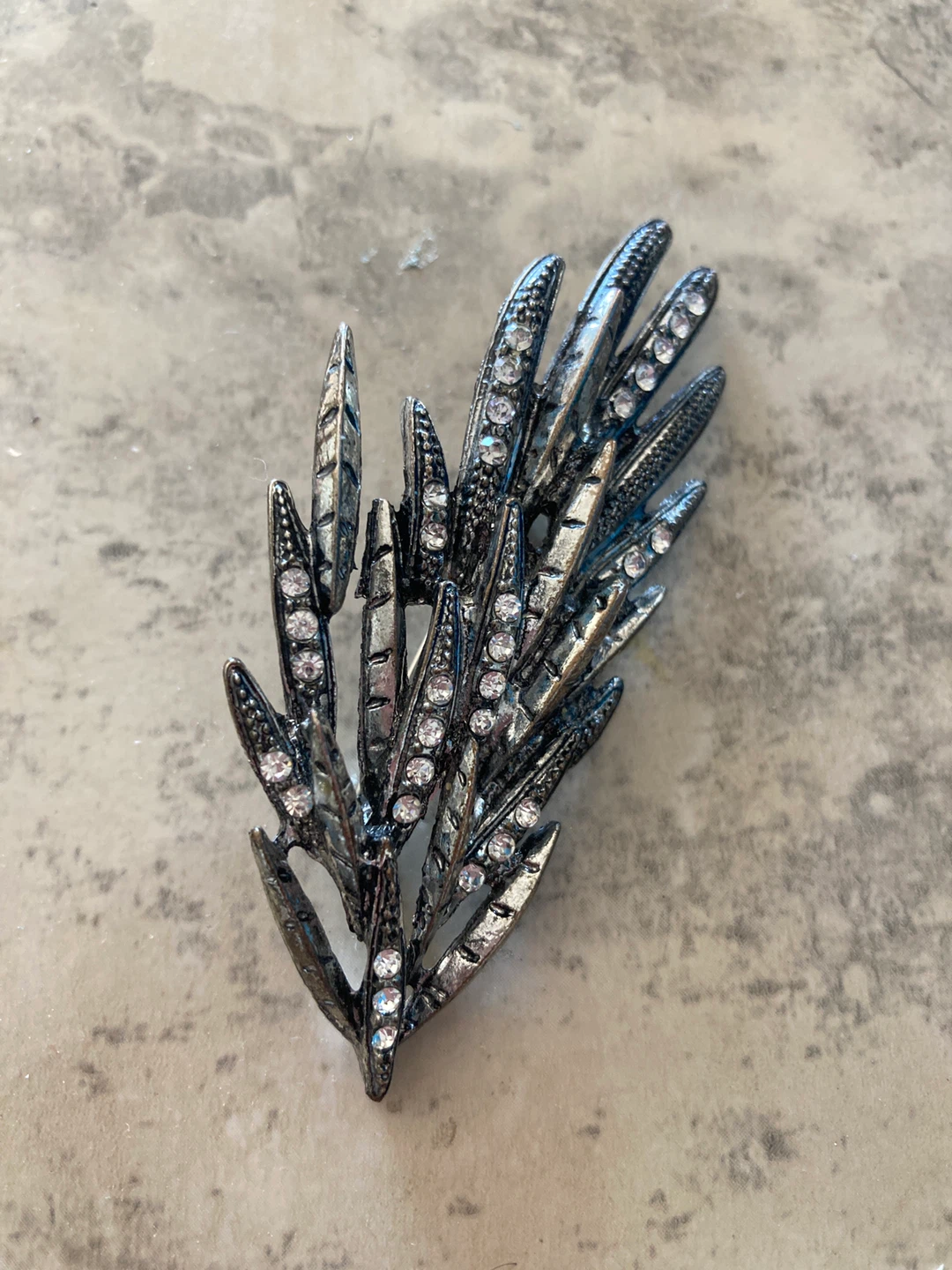 Leaf-shaped Brooch with Rhinestones