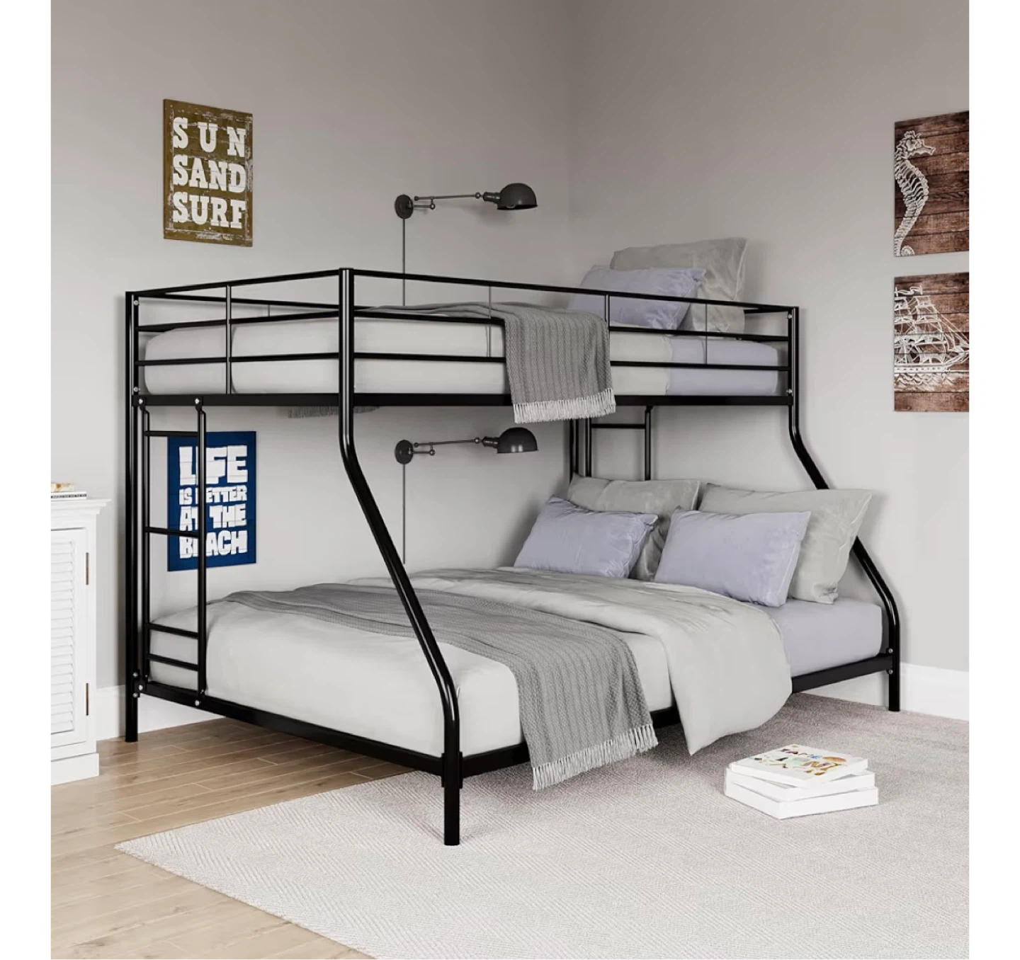 DHP Junior Twin over Full Low Profile Metal Bunk Bed - White