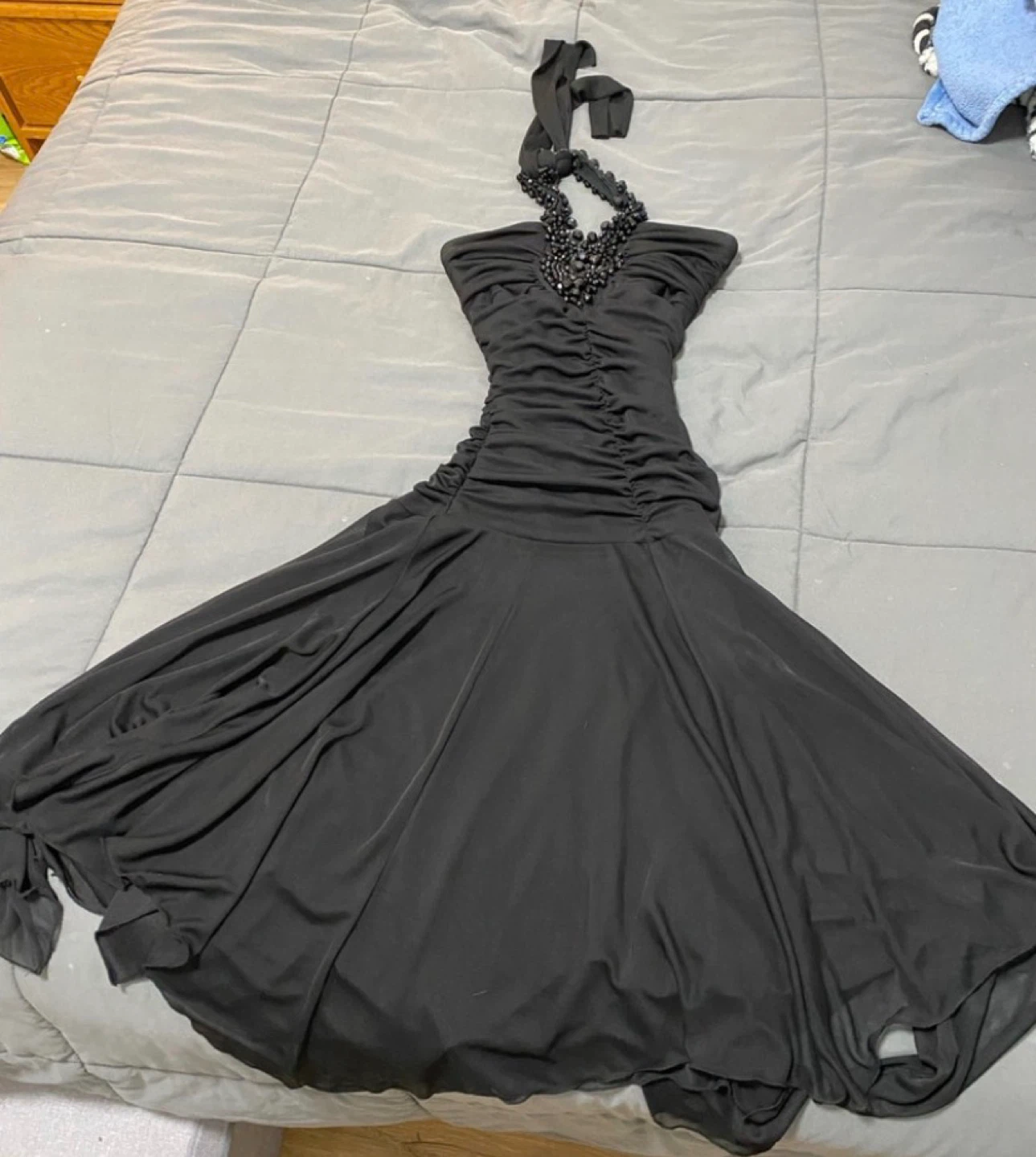 Black Halter Dress with Beaded Neckline