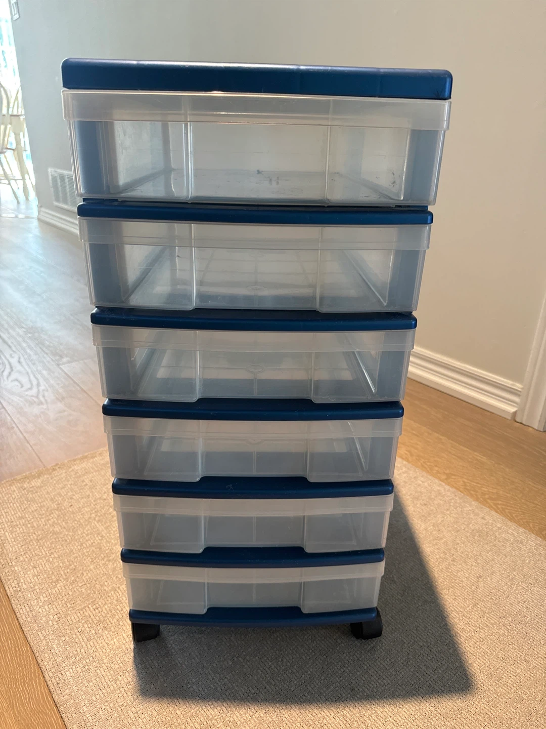 Blue plastic drawer unit